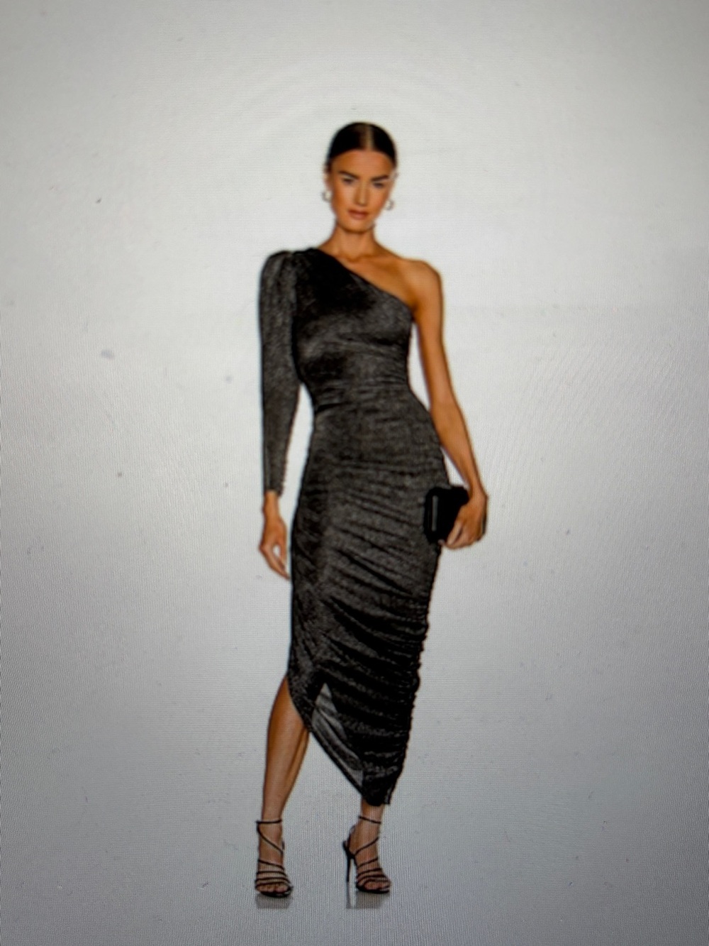 LPA Metallic Silver one sholder wedding guest dress